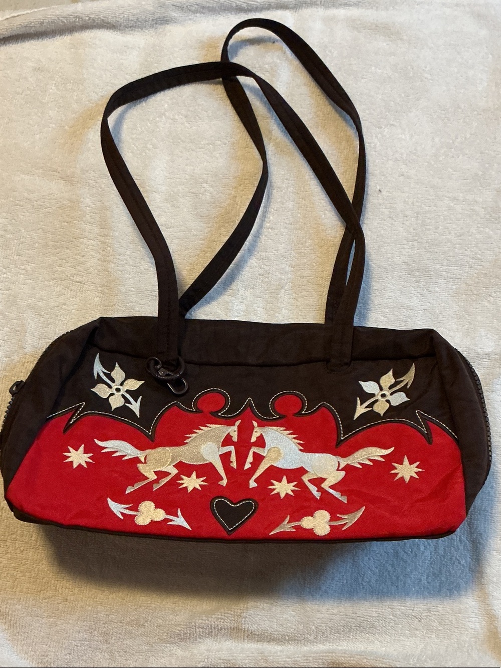 Women’s Embroidered Brown and Red Shoulder Bag